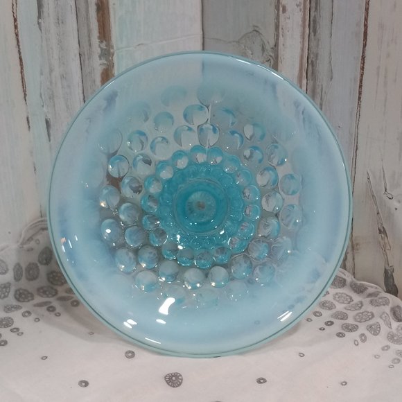 Vintage Fenton Blue Opalescent Hobnail Candlestick Holders - Picture 7 of 7